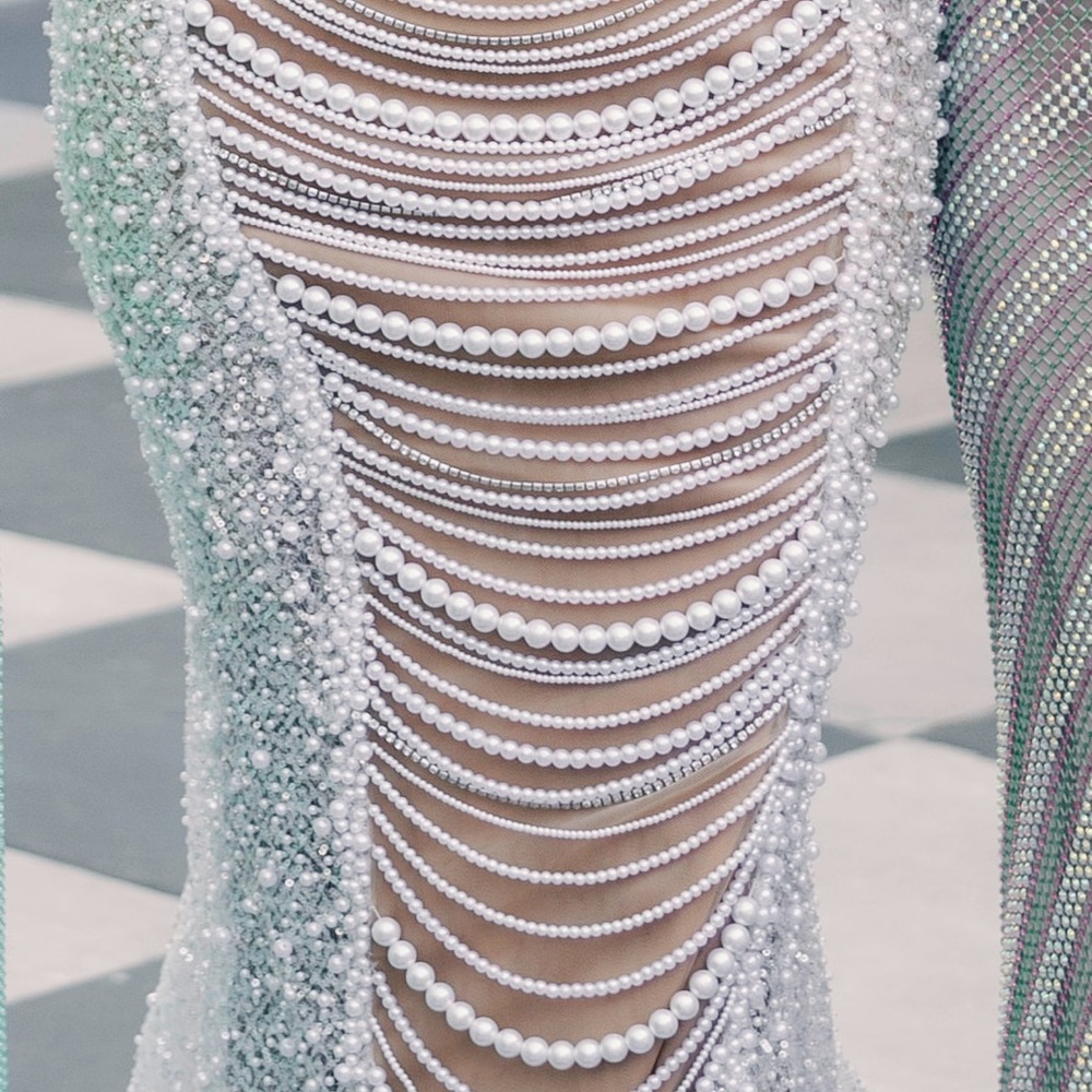 Custom Pearl And Sequin Open Back - image 5